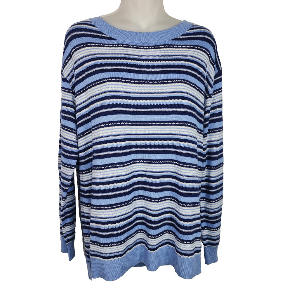 Laurie Felt Variegated Stripe Pullover Sweater Small Blue Modern Casual Relaxed
